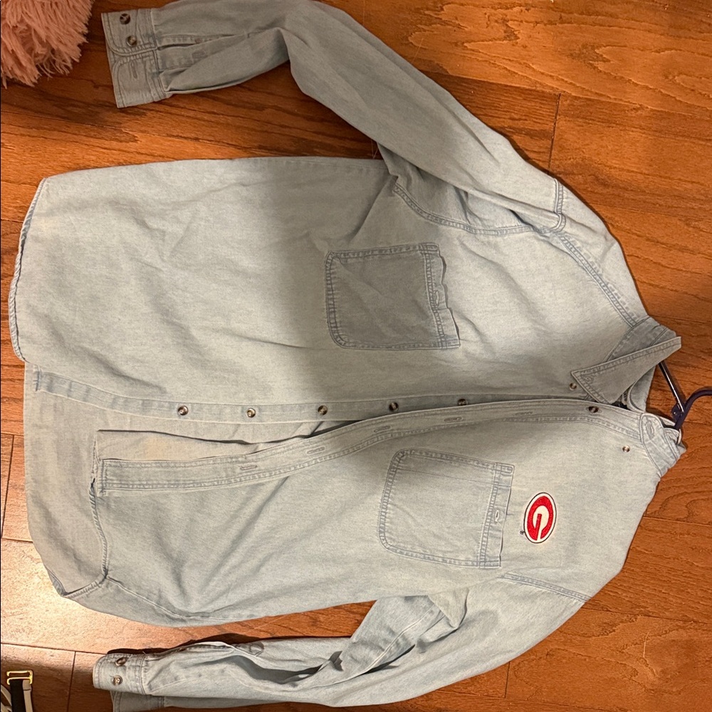 Castaway Light Blue Shirt Jacket with Red Logo (go dawgs!! 🐾)